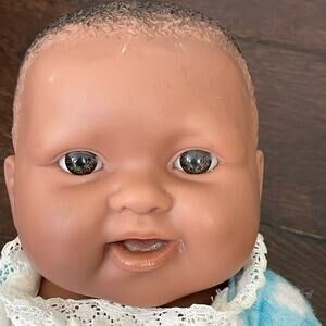 Berenguer Doll African American Baby 16" Vinyl Molded Curly Hair Vintage READ